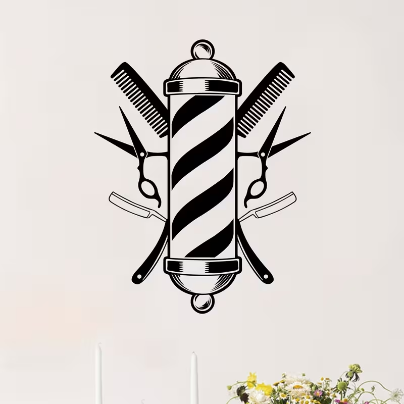 Barber Shop Wall Sticker Vinyl - Interior Design With Wallpaper recension och pris