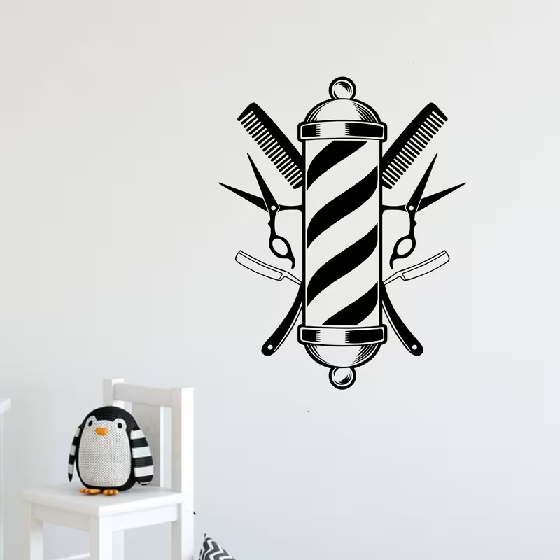 Barber Shop Wall Sticker Vinyl - Interior Design With Wallpaper recension och pris